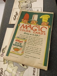 KELLOGG'S RICE KRISPIES Magic Color Cards w/ Envelope Snap Crackle Pop Vtg 1933 - Picture 1 of 5