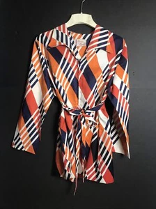 Rare Women's VTG LG Smock Shirt by Lisa Vivid Orange Blue & White Stripes 1960's - Picture 1 of 9