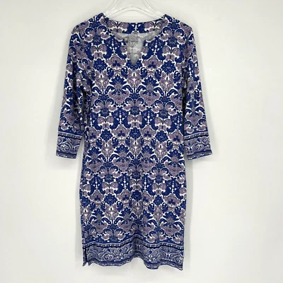 Vestido Coolibar Mujer S Túnica Oceanside UPF 50+ Púrpura Azul Cuello Floral Foto 1 de 4