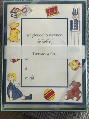Tarjetas de anuncio de nacimiento vintage de Tiffany Co. Caja de 24 Foto 1 de 4