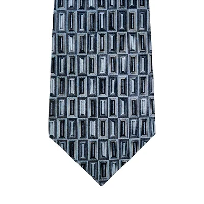 Corbata geométrica Stafford para hombre 100 % seda hecha a mano en China azul negro Foto 1 de 4