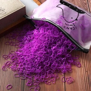 1000x Small Tiny Clear Neoprene Elastic Rubber Bands PURPLE Girls Hair Ties - Picture 1 of 9