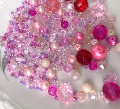 Roas/Pink/lila DIY Schmuck Basteln Set Glasperlen MIX 8mm/4mm/2mm bunt Perlen - Bild 1 von 4