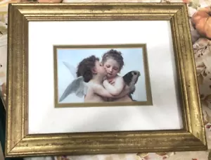Quadro "Primo bacio" A. William Bouguereau con cornice dorata 10"x12" angeli cherubini - Foto 1 di 2