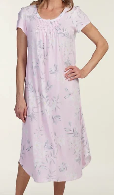 Nwt $59 Miss Elaine Pink FLORAL BOUQUET Cap Sleeves 46" LONG Ballet Nightgown XL - Image 1 of 4