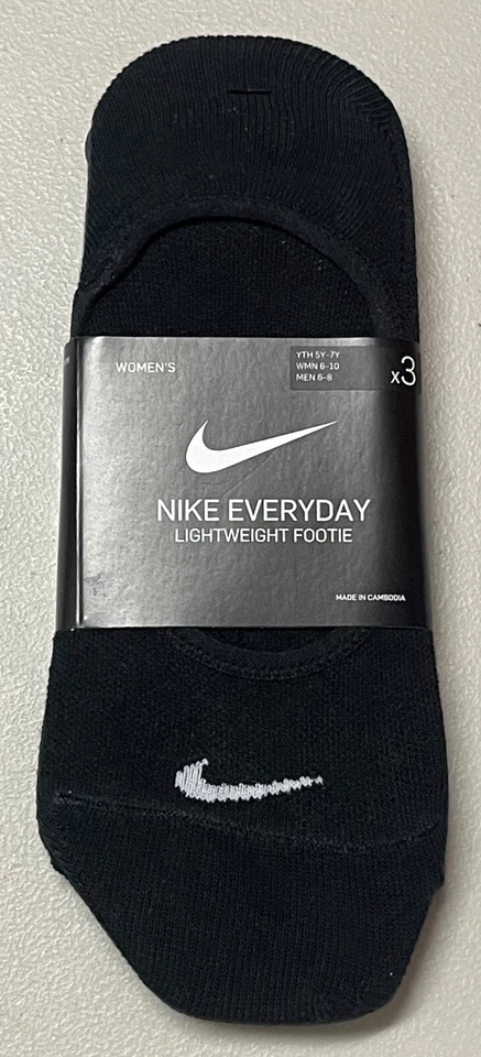 Nike Lightweight Footie Womens 173365 No Show Training Socks Shoes Black Medium