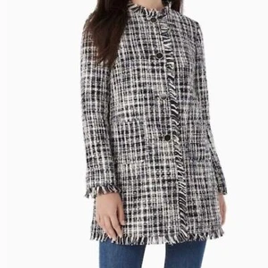 NEW Kate Spade Black White Tweed Fringe Coat Jacket - Picture 1 of 9