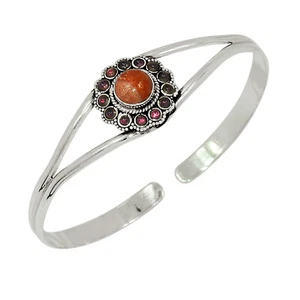 12g Natural Sunstone & Garnet 925 Sterling Silver Bangle Jewelry BA2340 - Picture 1 of 1