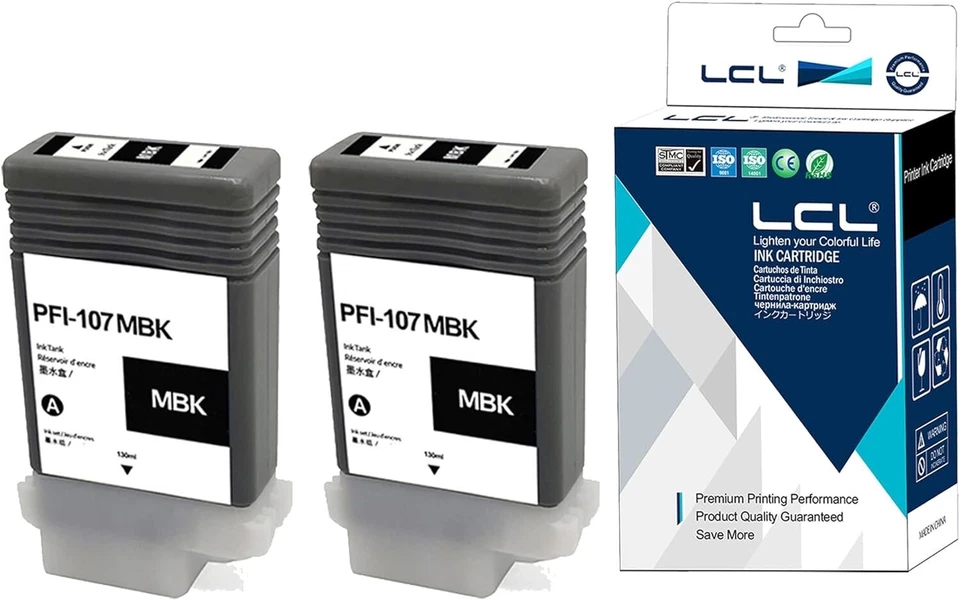 Ink Cartridge 2x Black for Canon PFI107 PFI-107 PFI107MBK PFI-107MBK 6705B001 - Image 1 of 4