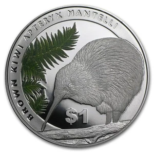 New Zealand - 2015 - 1 OZ Silver Proof Coin - Brown Kiwi Coin - Picture 1 of 3