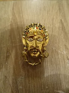 RARE Vintage Gold Jewelled Ethnic Womans Face Belt Buckle - FREE P&P - Picture 1 of 4