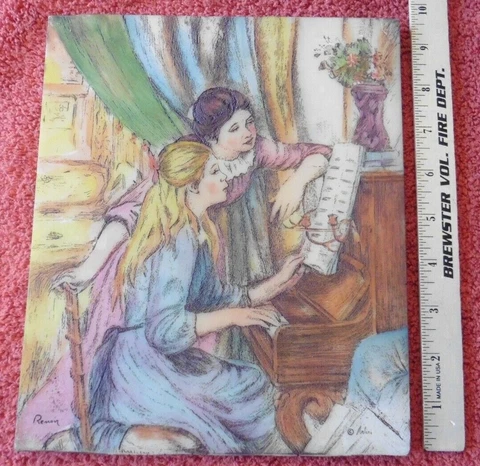 Vintage Artini Renoir Piano Lessons Plaque 4 Dimensional Twin Etched Engraving Cover