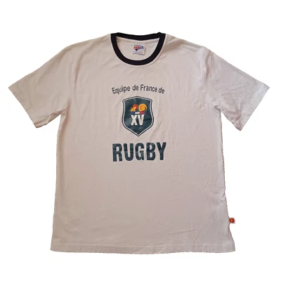 France Team XV Rugby T Shirt Mens Large White Logo Short Sleeve Ringer Collar - Image 1 of 4