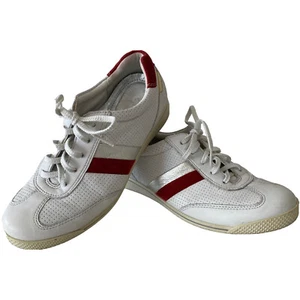 Ecco Women's Sneakers White Leather Red Stripe Size EU 36 AU 5 UK 3 Comfort Soft - Picture 1 of 21