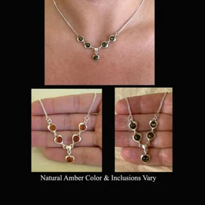 BALTIC HONEY or GREEN AMBER & STERLING SILVER HEART NECKLACE CHOKER  - Picture 1 of 7