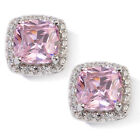 9K Gold Plated Silver 3.9Ct Simulated  Pink And Clear Sweetheart Stud Earrings