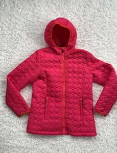 Lands' End Barbie Fuchsia Pink Quilted Hooded Windbreaker Zip Jacket Girls Large - Picture 1 of 6