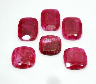 Red Ruby Natural Enhanced Emerald Square Cut Loose Gem Lot 67.00 Ct 6 Pcs - Image 1 of 3