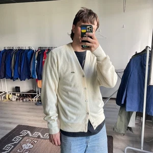 Lacoste USA Made Vintage Men's Yellow Acrylic Cardigan Sweater Size L - Picture 1 of 4