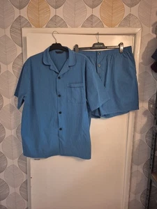 Mens 'M&S' Lightweight Two Piece Pyjama Set. Blue Check. Shorts & Top. Size XL. - Picture 1 of 10