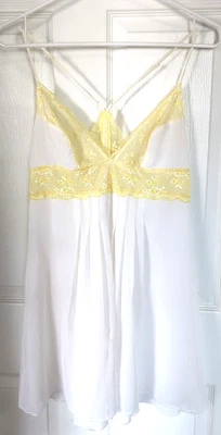 Victoria's Secret белый шифона и желтый кружева ночная рубашка белье S - Изображение 1 из 4