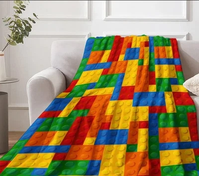 Building Block Fleece Blanket | Lego inspired | Free Post | Gift Bag Inc | size1 - Image 1 of 4