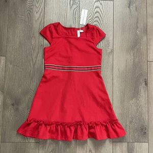 NWT Janie and Jack Girls Size 7 Red Scalloped Neck Ruffle Ponte Dress - Picture 1 of 7