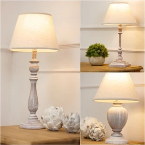Rustic Wooden Table Lamp with Linen Shade Modern Country Farmhouse Style Choose - Picture 1 of 19