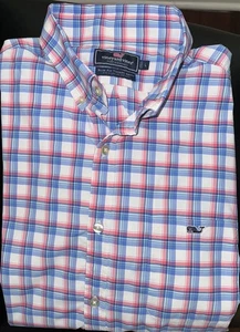 Vineyard Vines Performance Hemd mit Knopfleiste ~ Herren Large ~ blau/pink/weiß kariert - Bild 1 von 4