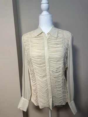 Blusa vintage INC Corpcorse Fairy 100 % seda marfil transparente abotonada talla 8 sirena Foto 1 de 4