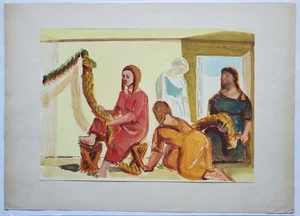 Gemälde Aquarell Menschen Festgirlande Edvard Frank Signiert 1938 Nachlass - Picture 1 of 12