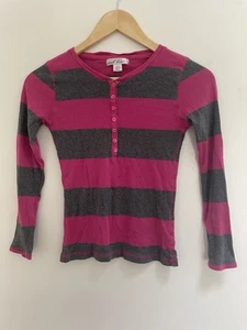 Derek Heart Kids Girls Striped 100% Cotton Henley Long Sleeve Shirt Pink Gray L - Picture 1 of 5