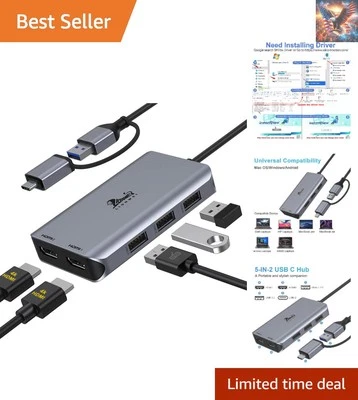 Compact USB C Adapter with Dual HDMI Ports for MacBook Pro/Air & Windows - Image 1 of 4