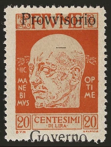 1920 Fiume - D'Annunzio 20 c. Governo Provvisorio soprastampa spostata MNH** - Picture 1 of 1