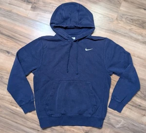 Felpa con cappuccio vintage Y2K Nike adulto piccolo pullover felpa ricamata swoosh blu navy - Foto 1 di 3