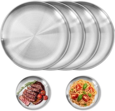 4 Stück Edelstahl Runden Geschirr Pizzablech Rund 20 cm Edelstahl Teller - Bild 1 von 4