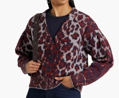 Cárdigan Rag & Bone Lana Alpaca Sarah Leopardo Gris Multi L; Nuevo con Etiquetas Foto 1 de 4