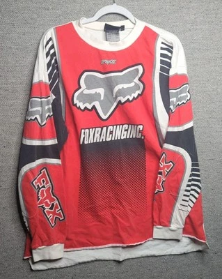 Fox Motocross Fox Racing Long Sleeve Jersey Style T Shirt Size Large Red Vintage - Image 1 of 4