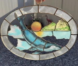 Pearlized Shell Sun Catcher Humpback Whale Sunset Island 7” ~ Stunning! - Picture 1 of 6