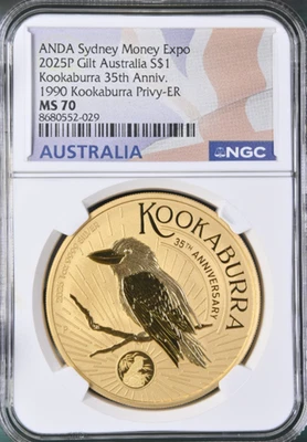 2025 Australia KOOKABURRA Sydney 35th Anni Kookaburra Privy 1 oz Silver NGC MS70 - Image 1 of 4