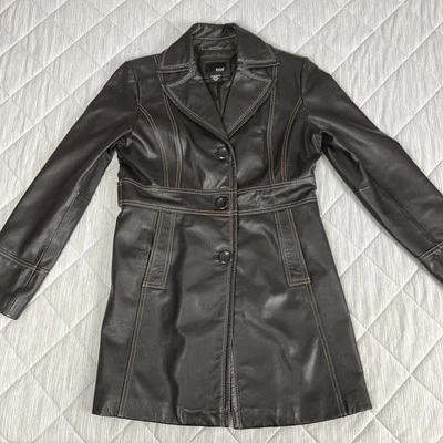 Chaqueta de cuero ANA para mujer mediana marrón chocolate longitud media botón delantero Foto 1 de 4