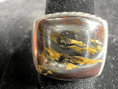 Anillo de sello de albión ojo de tigre exótico de plata esterlina David Yurman para hombre talla 11,5 Foto 1 de 4
