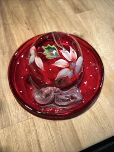 Fenton Glass Ladies Red Hat Hand Painted flowers signed - Picture 1 of 8