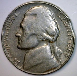 1964d ERROR DOUBLE CLIPPED Jefferson Nickel Nice 2 Clip Coin 1c START NR AUCTION - Picture 1 of 2