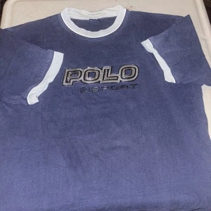 Polo RL SportsShirt Mens L Blue Embosed Grail RL Vintage Style Logo Tee 90s Y2K - Picture 1 of 6