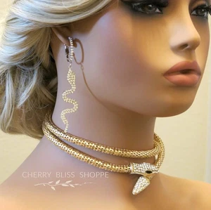 Gold Snake Adjustable Necklace and Bracelet, Gold Hollow Medusa Cosplay Necklace - Picture 1 of 10