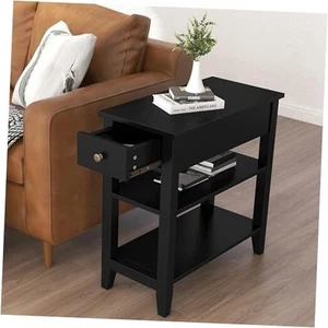 Side Table Living Room, Narrow End Table with Drawer and Shelf, 3 1 Ink Black - Picture 1 of 7