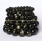 Natürliches 4/6/8/10/12/14mm Gold Obsidian Rund Edelstein Perlen Armband 19cm
