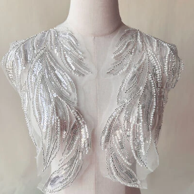 Shiny Beaded Leaves Pair Sequined leaves Applique for Shirts,Costumes - image 1 of 2