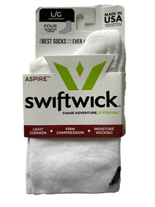 Swiftwick ASPIRE Four Quarter White Crew Socks Size Large Men 10-12 Cycling - Picture 1 of 2
